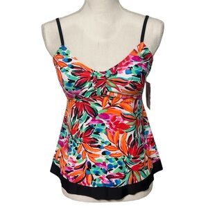 Stella Parker Island Collection Colorful Floral Tankini Swim Top NWT